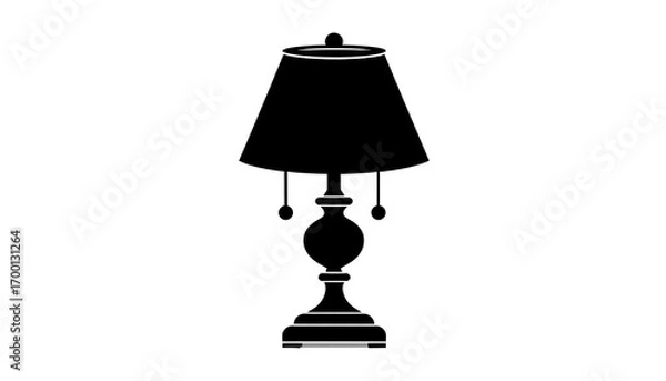 Fototapeta Simple, elegant table lamp silhouette presented in solid black on a white background.