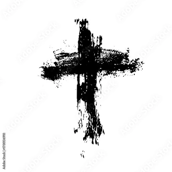 Obraz Christian cross vector. Black blotted cross. hand drawn. Not AI, Vector.