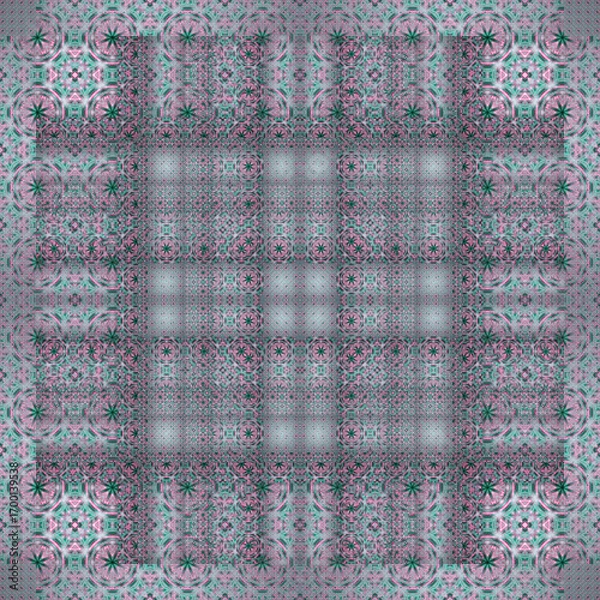 Fototapeta Raster illustration. Native batik seamless pattern. Ethnic boho style. Seamless tribal tiles texture.
