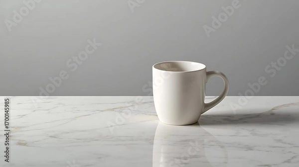 Fototapeta A simple white ceramic mug on a marble surface