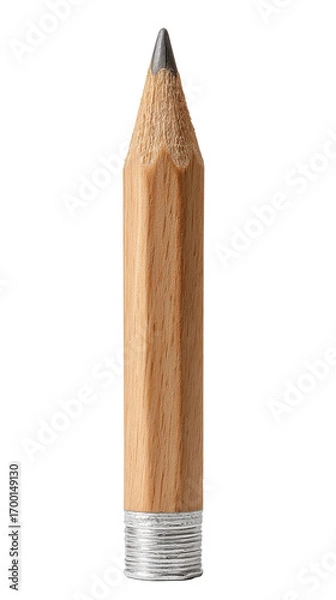 Fototapeta Short wooden pencil upright isolated on transparent background