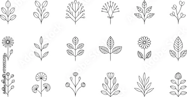 Fototapeta Set of decorative wheat ears vector illustration with floral and ornamental design elements