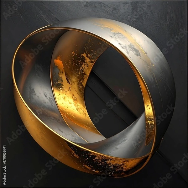 Obraz Abstract metallic ring on dark background