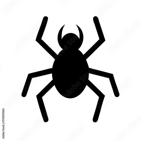 Fototapeta A scary spider vector silhouette with a cartoon arachnid on a black web