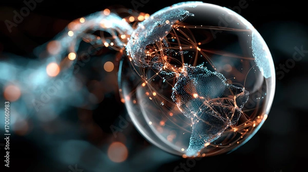 Fototapeta 6G. Data Speed. Quantum Communication. 3D holographic globe concept symbolizing advanced 6G technology connectivity.