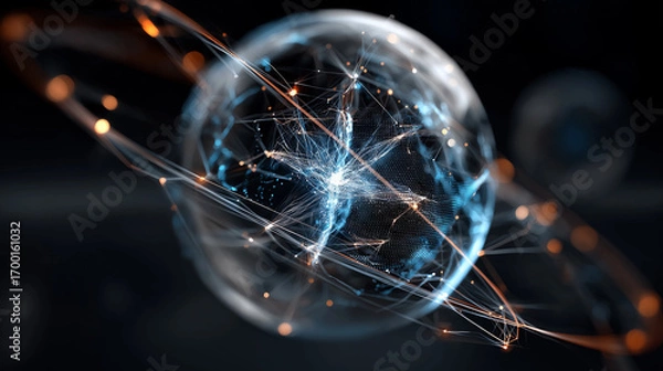 Fototapeta 6G. Data Speed. Quantum Communication. 3D concept of a holographic globe illustrating connectivity through 6G technology.