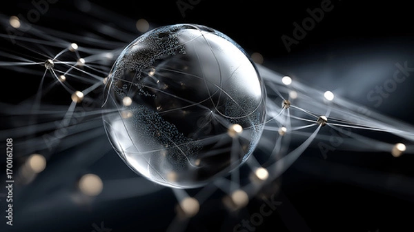 Fototapeta 6G. Data Speed. Quantum Communication. 3D concept of a holographic globe illustrating 6G technology connectivity.