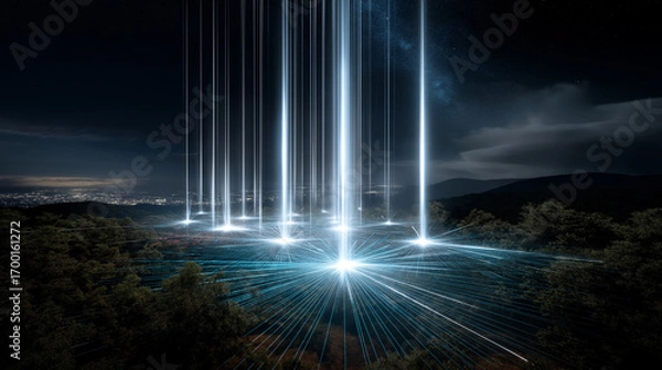 Fototapeta 6G. Data Speed. Quantum Communication. Cutting-edge 3D antenna array technology for ultra-speed wireless communication.