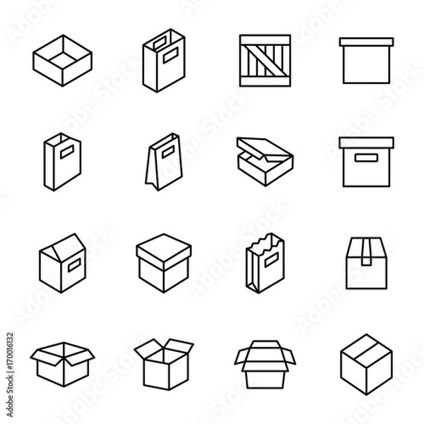 Fototapeta Simple set of box and crates related vector icons for your design