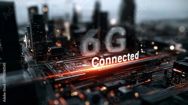 Fototapeta 6G. Data Speed. Quantum Communication. Futuristic holographic interface showcasing advanced technology and digital elements.