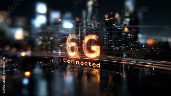 Fototapeta 6G. Data Speed. Quantum Communication. Futuristic holographic interface design with vibrant colors and modern aesthetics.