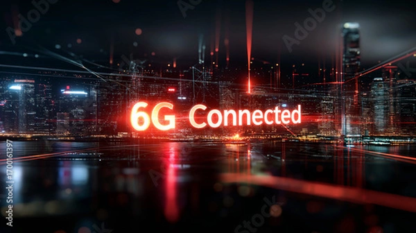 Fototapeta 6G. Data Speed. Quantum Communication. Futuristic holographic interface showcasing advanced design and technology concepts.