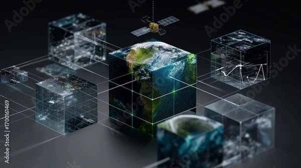 Fototapeta 6G. Data Speed. Quantum Communication. Isometric 3D visualization of a quantum 6G communication node design.