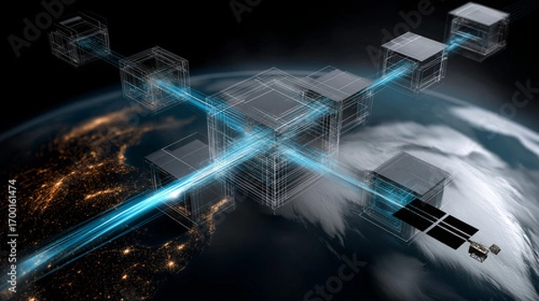Fototapeta 6G. Data Speed. Quantum Communication. Isometric 3D visualization of a quantum 6G node for technology applications.
