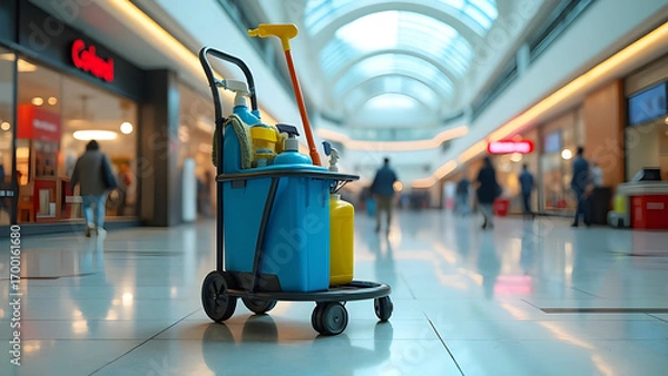 Obraz Shopping Mall Cart with Crowd-Safe Disinfectants