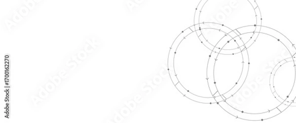 Fototapeta Vector digital future technology concept. Abstract white background with black circle rings.