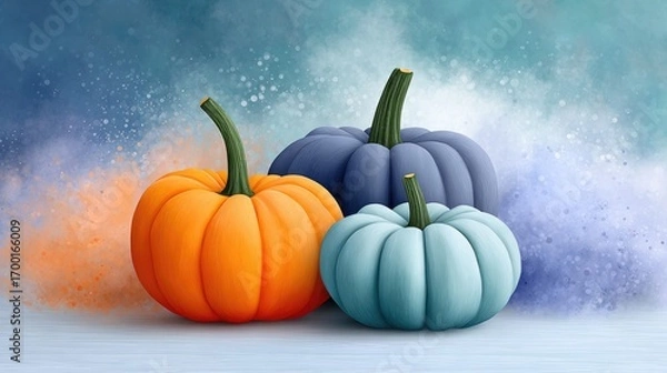 Fototapeta Colorful halloween pumpkins with painted effect on artistic background for festive decoration and design