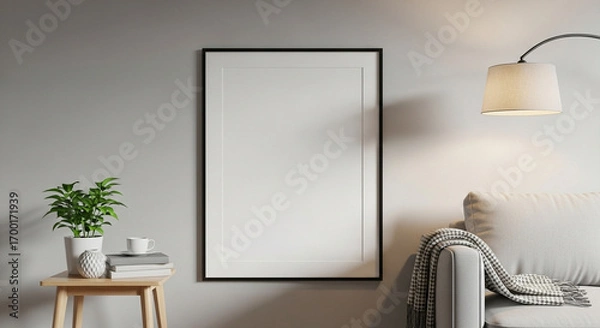 Obraz Mockup poster frame in living room interior and accessories,Living room wall poster mockup- 3D rendering