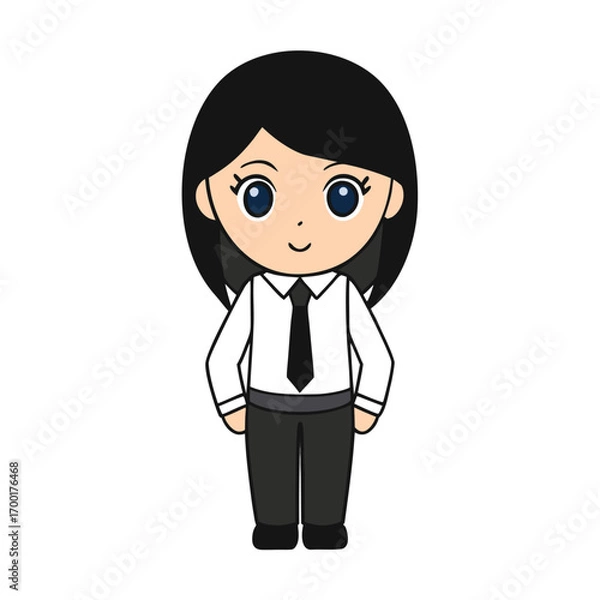 Fototapeta Cartoon representation of a businesswoman in a professional outfit, clean style, ideal for various applications