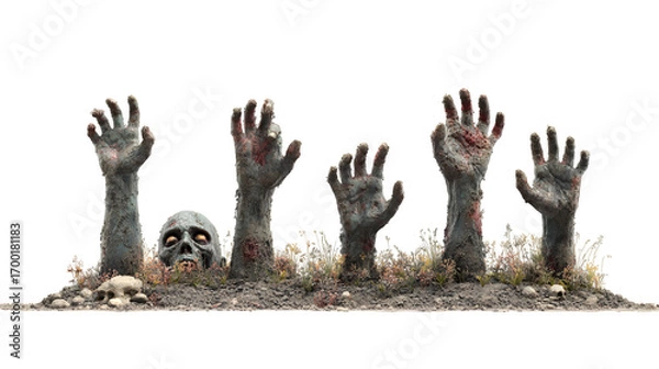 Fototapeta HD realistic clipart set of zombie hands emerging from the ground isolated on white background