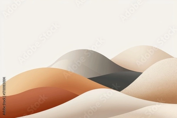Fototapeta Minimalist abstract landscape with smooth curved hills in warm beige, brown, and gray tones creating calm and serene atmosphere in modern style