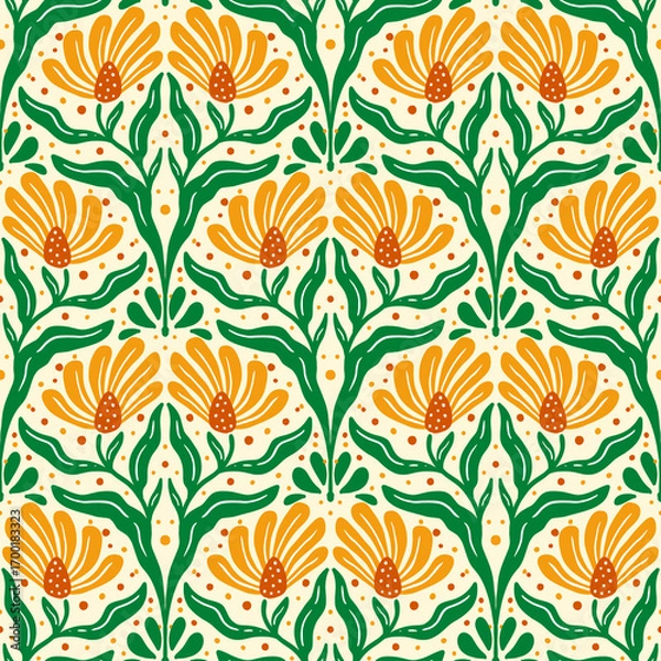 Obraz Seamless pattern floral illustration flower flat handrawing