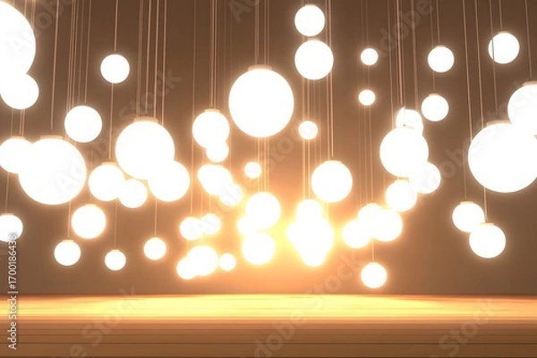 Obraz Golden lights background with soft glowing bokeh and festive sparkle