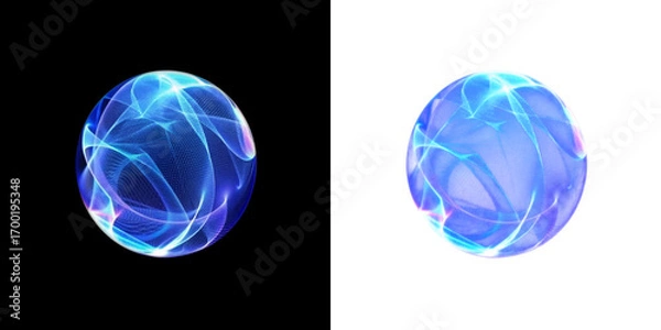 Fototapeta Two glowing blue spheres featuring intricate and captivating light patterns set against a dark, mysterious background