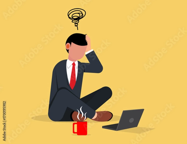 Obraz Failed investment. Frustrated angry business man sitting on floor