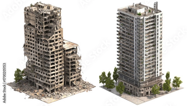 Fototapeta Ruined vs. Restored Skyscraper (1)