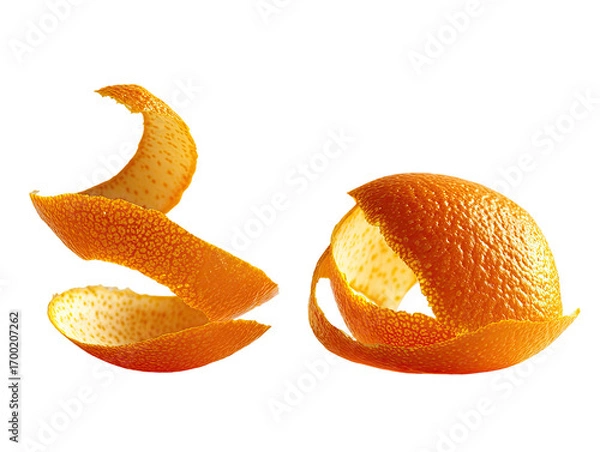 Fototapeta Close-up of vibrant orange peel curls, arranged in a stylized '3a'