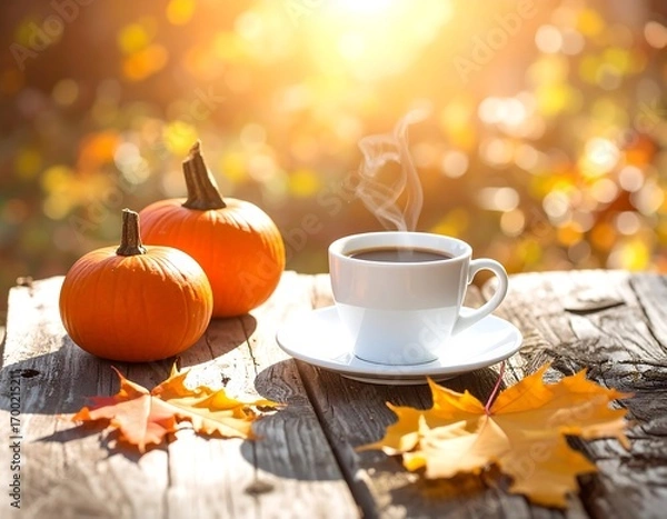 Obraz Autumn coffee and pumpkins