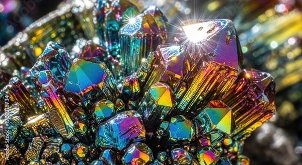 Fototapeta Iridescent Crystal Cluster with Brilliant Light and Rainbow Hues