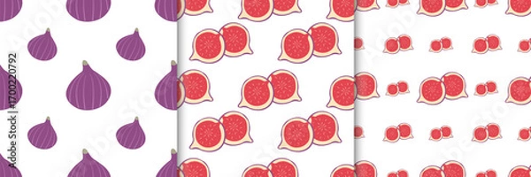 Fototapeta Set of autumn seamless patterns figs in flat style. Fall harvest vector illustration for banners and social media posts, prints