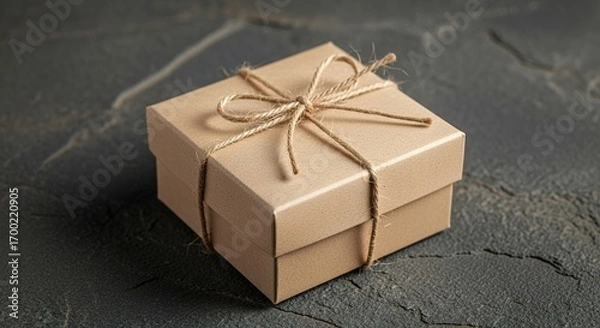 Fototapeta Kraft Gift Box Tied with Twine on Dark Textured Surface
