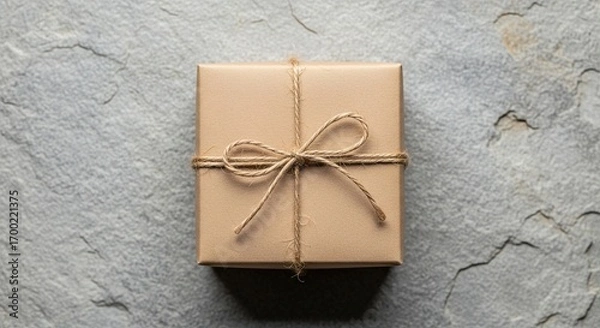 Fototapeta Kraft Paper Gift Box Tied with Jute Twine on Textured Gray Stone
