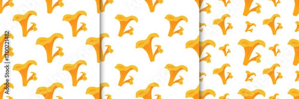 Fototapeta Collection of autumn nature seamless pattern with yellow mushrooms in flat style. Fall harvest vector illustration for digital use, prints, banners