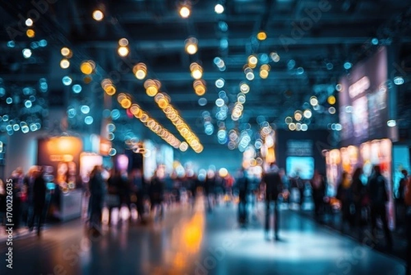 Fototapeta Blurred background of event exhibition show public hall, business trade concept, Generative AI. High quality