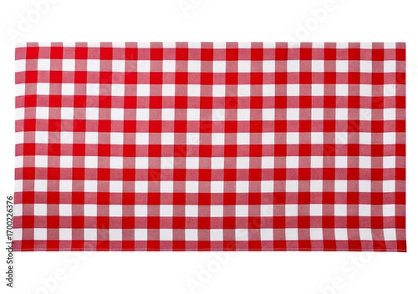Fototapeta Red and white checkered tablecloth classic gingham pattern textile fabric on transparent background, PNG