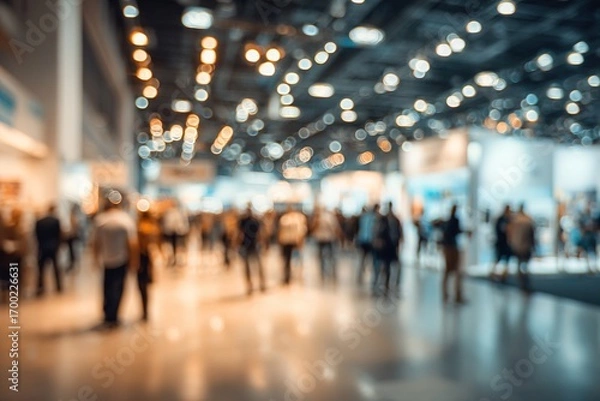 Fototapeta Blurred background of event exhibition show public hall, business trade concept, Generative AI. High quality