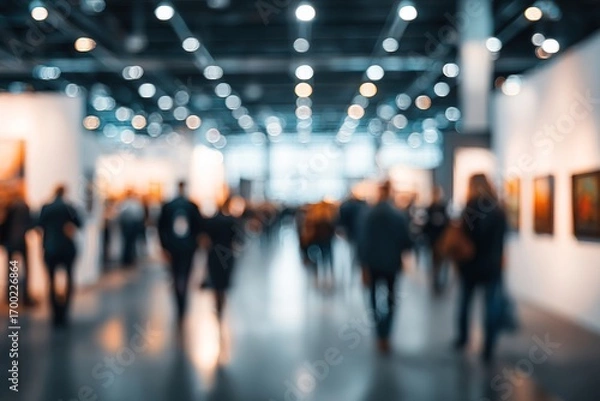 Fototapeta Blurred background of event exhibition show public hall, business trade concept, Generative AI. High quality