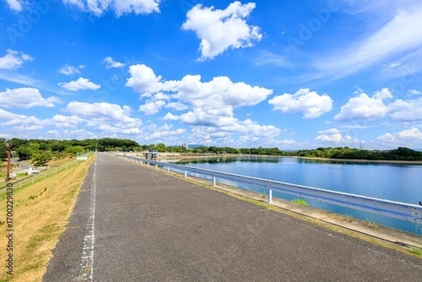 Fototapeta みよし市、晴天下の三好池