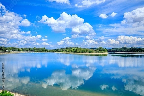 Fototapeta みよし市、晴天下の三好池