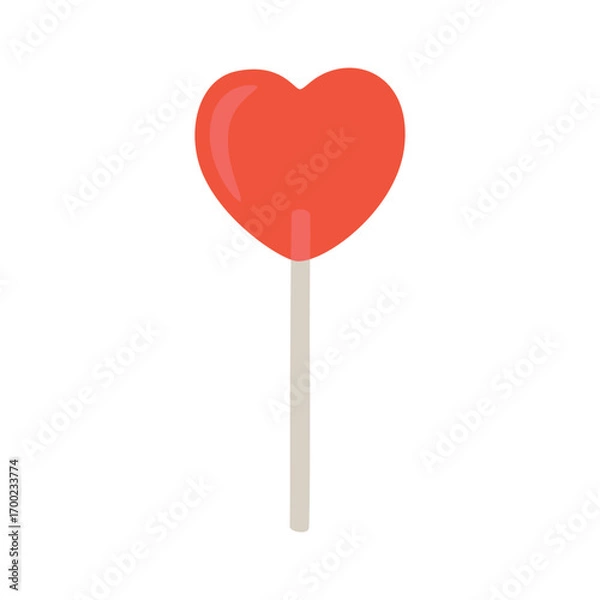 Obraz Cartoon groovy valentine heart shaped pink lollipop wrapped