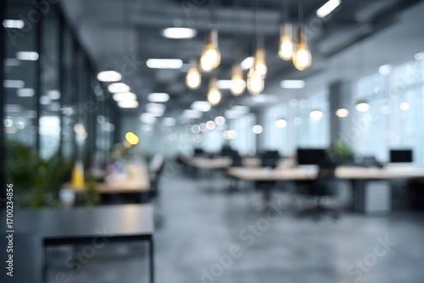 Fototapeta Beautiful blurred background of a light modern office  High quality photo. High quality