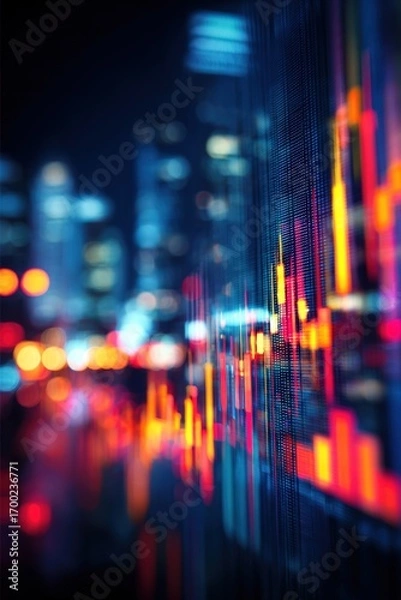 Fototapeta Blurred background of Stock market business concept with financial chart on screen and metropolis. Investment and trading background. High quality