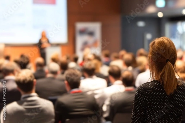 Fototapeta image of a speaker giving a lecture at a business seminar. High quality