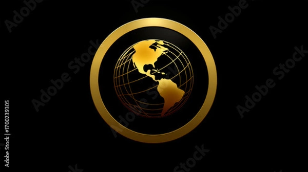 Obraz Golden globe with ring on black background
