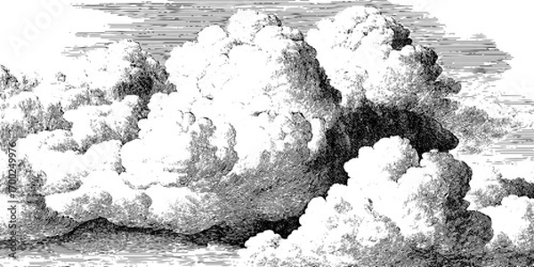 Fototapeta Vintage engraving style illustration of clouds - hand drawn retro art for design and decor