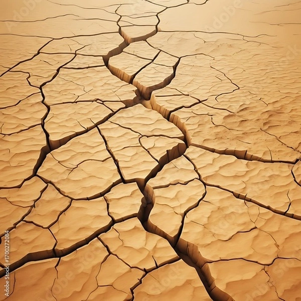 Fototapeta Cracked dry earth surface with deep fissures creating a textured abstract pattern